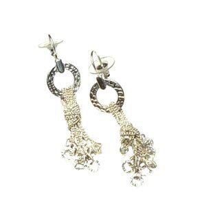 Sterling Silver Dangle Earrings Hammered Circle Knot Tassel Drop Jewelry